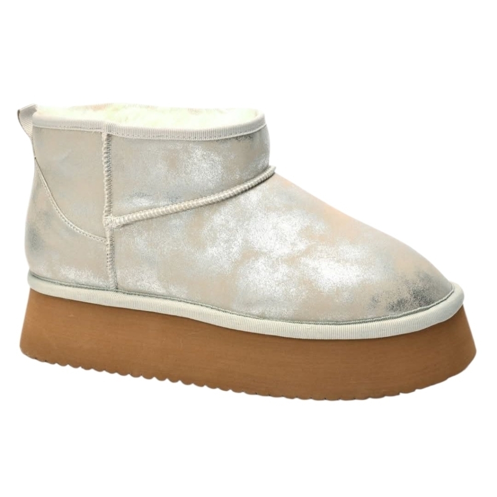 Corkys Washed Silver Metallic Platform Ankle Boots New